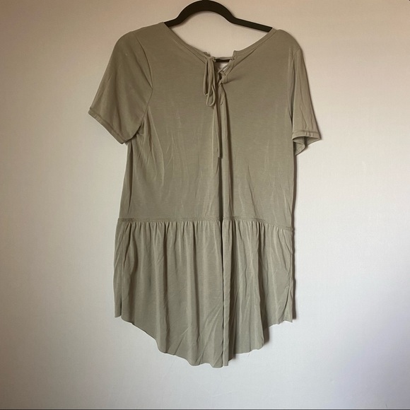 Greenish-Gray Peplum Top Short Sleeve Soft Light Fabric - Picture 5 of 12